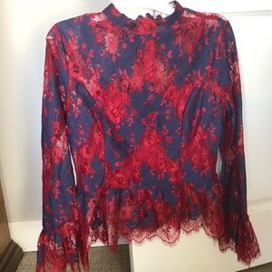 Red and blue blouse